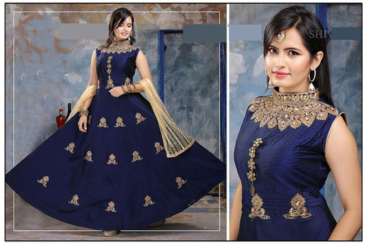 "Elegance Embodied: Blue Floor Length Ethnic Gown by Tanu Shop India"